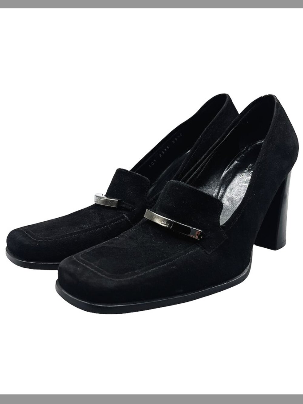 Gucci Tom Ford Black Suede Square Toe Block Heel Loafer Pump EU 39.5 Old Money